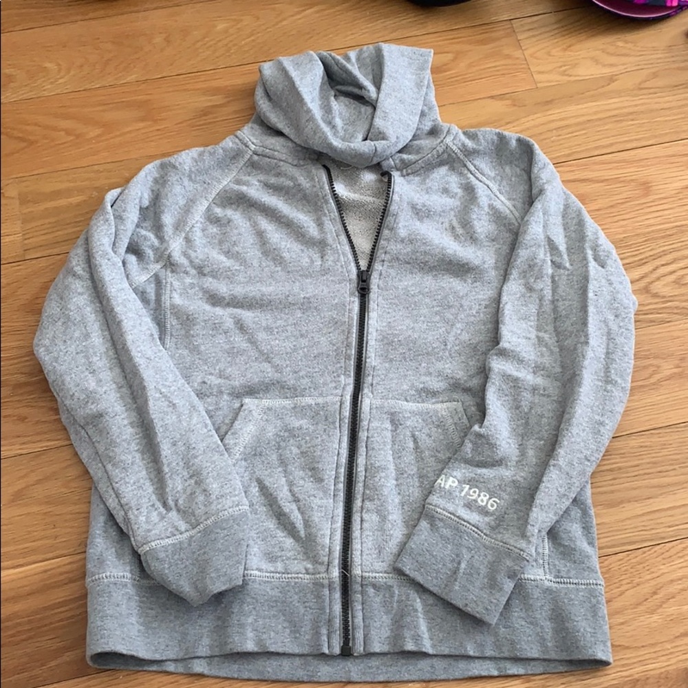 Gray hooded zip up sweatshirt